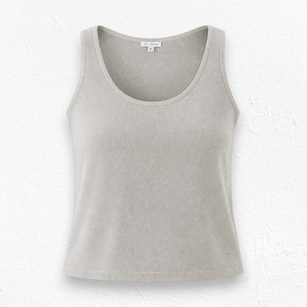 St John Y2K Tawny Beige Wool Rayon Knit Tank Shell Top Size XL NWT USA Made